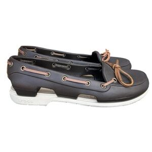 Crocs Beach Line Boat Shoe Brown/White Slip On Loafers Size 7